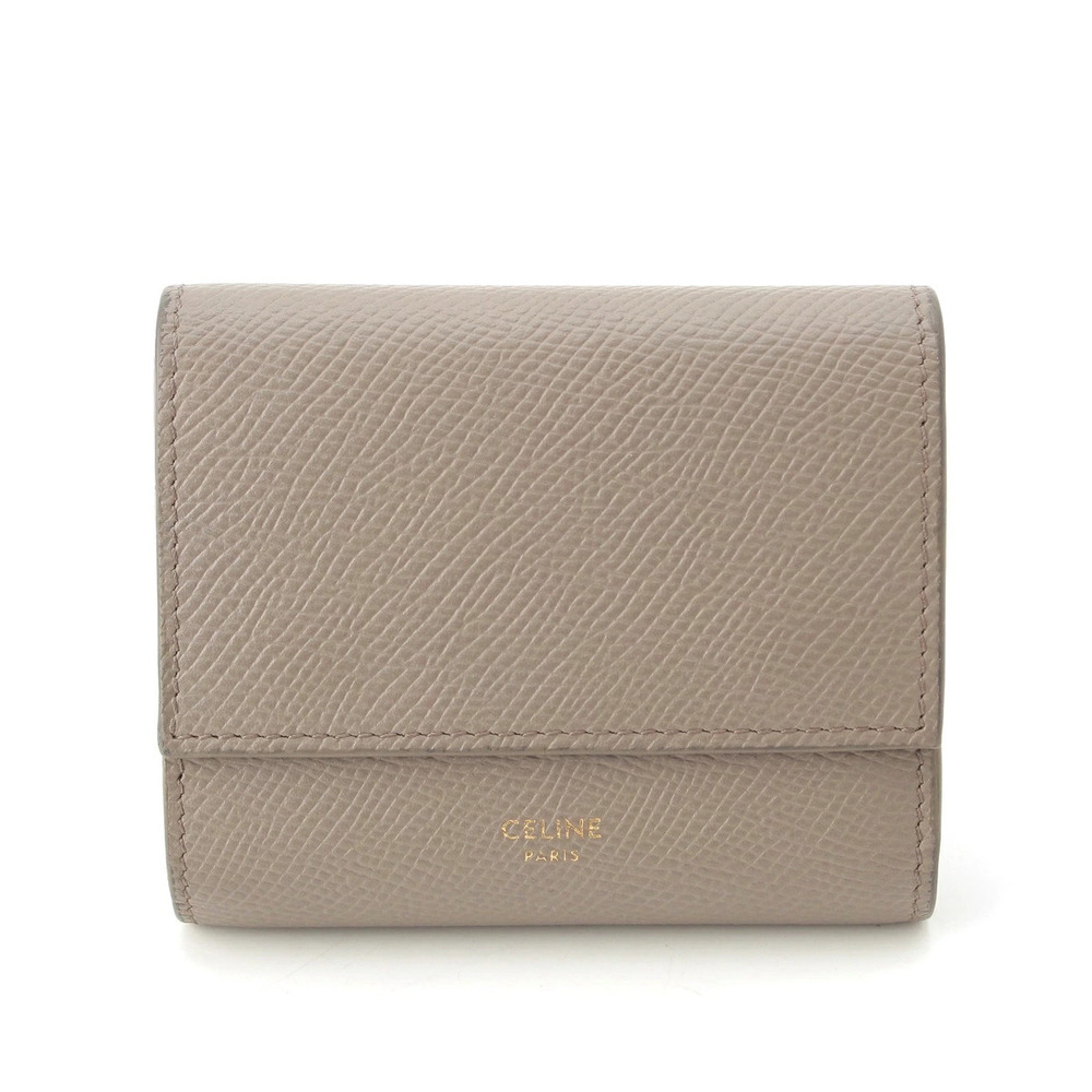 Celine Trifold Leather Compact Tri fold Wallet Taupe Gray